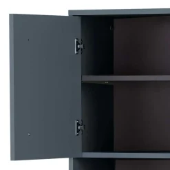 Wohnen Badezimmer Hochschrank in Petrol Blau & Eiche - Matrera