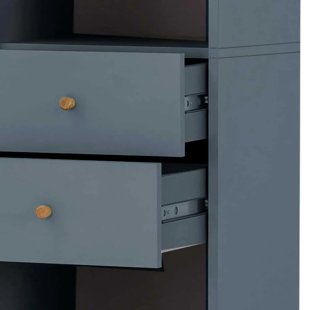 Wohnen Badezimmer Hochschrank in Petrol Blau & Eiche - Matrera