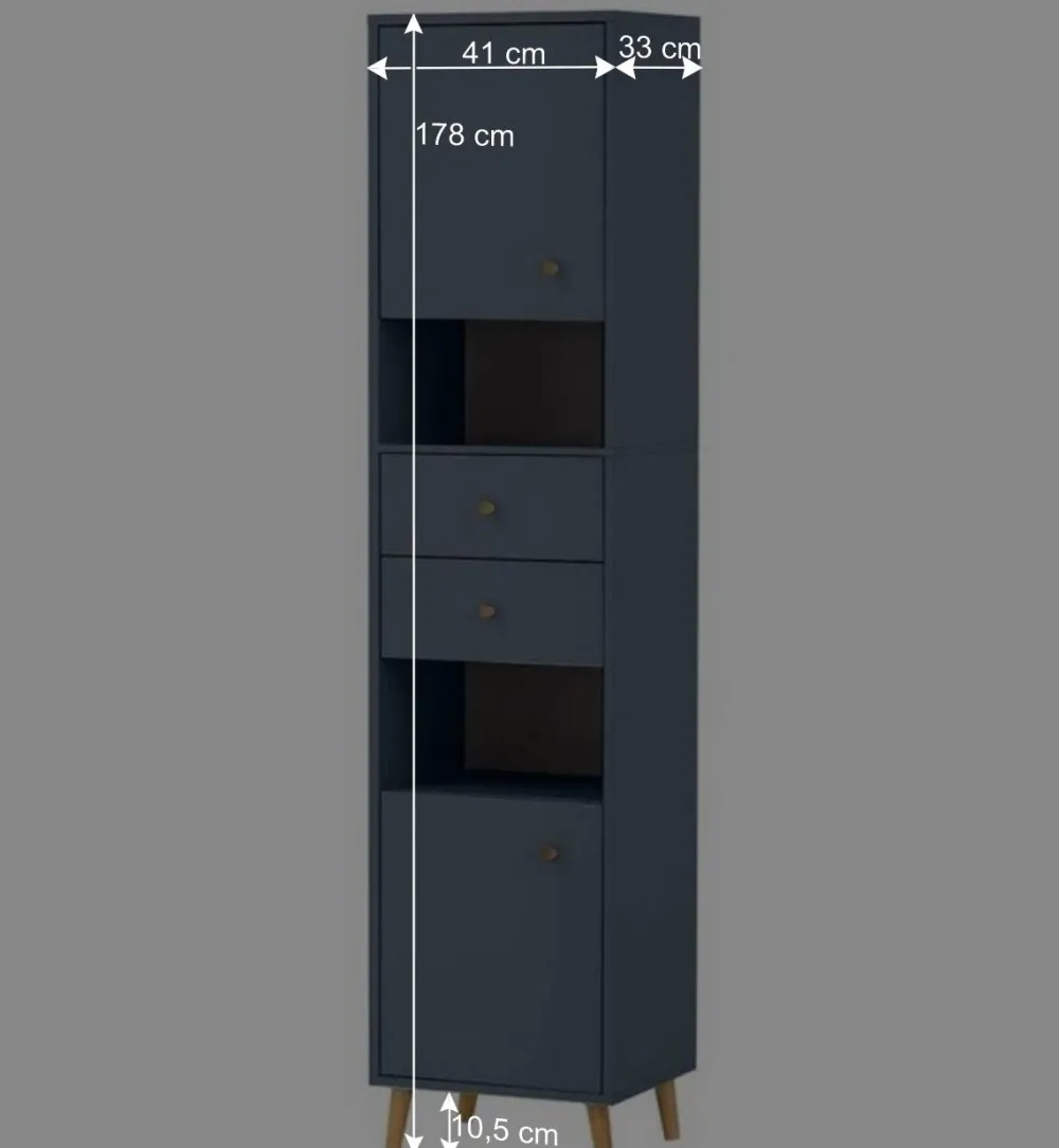 Wohnen Badezimmer Hochschrank in Petrol Blau & Eiche - Matrera