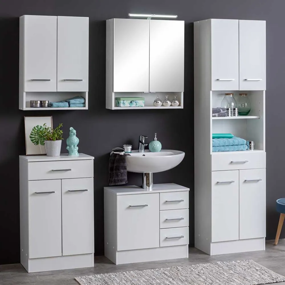 Wohnen Badezimmer Hochschrank 4-türig & 2 Fächer - Skiranov