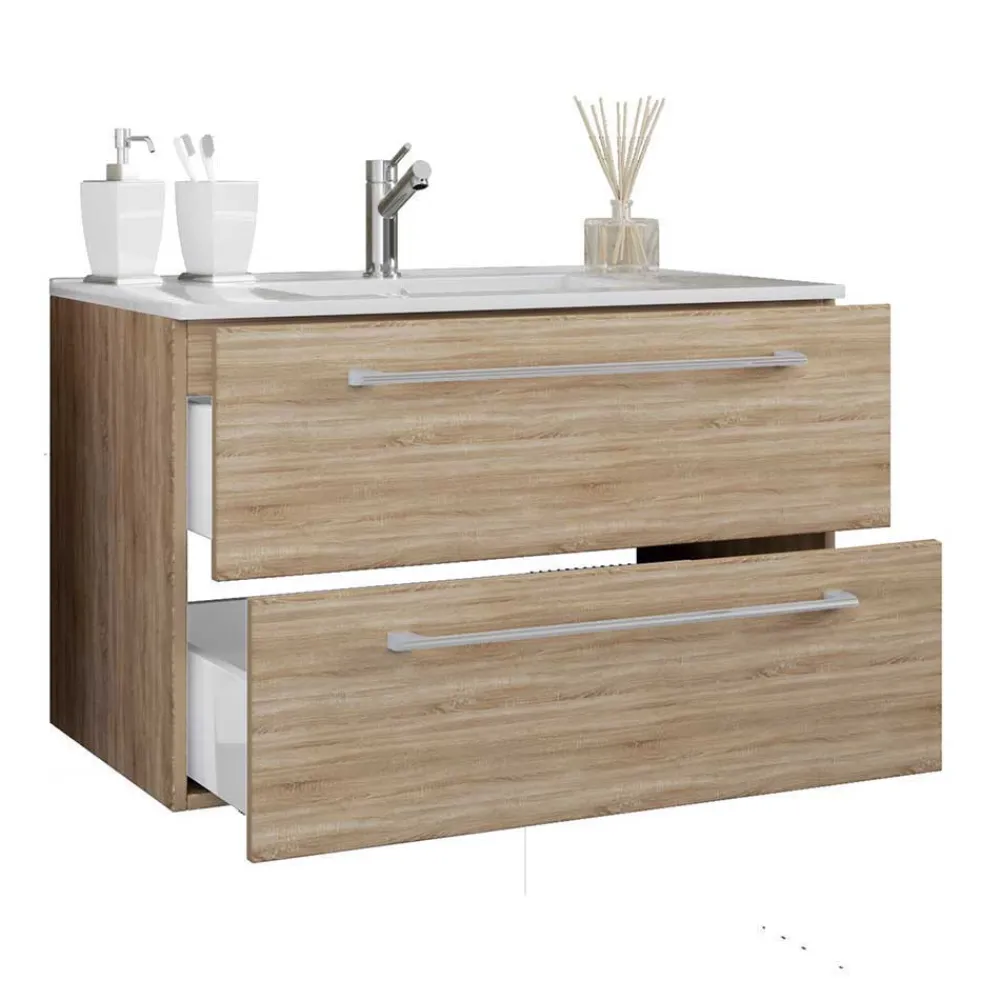 Wohnen Badezimmer in Holznachbildung Sonoma-Eiche - Caleena (vierteilig)