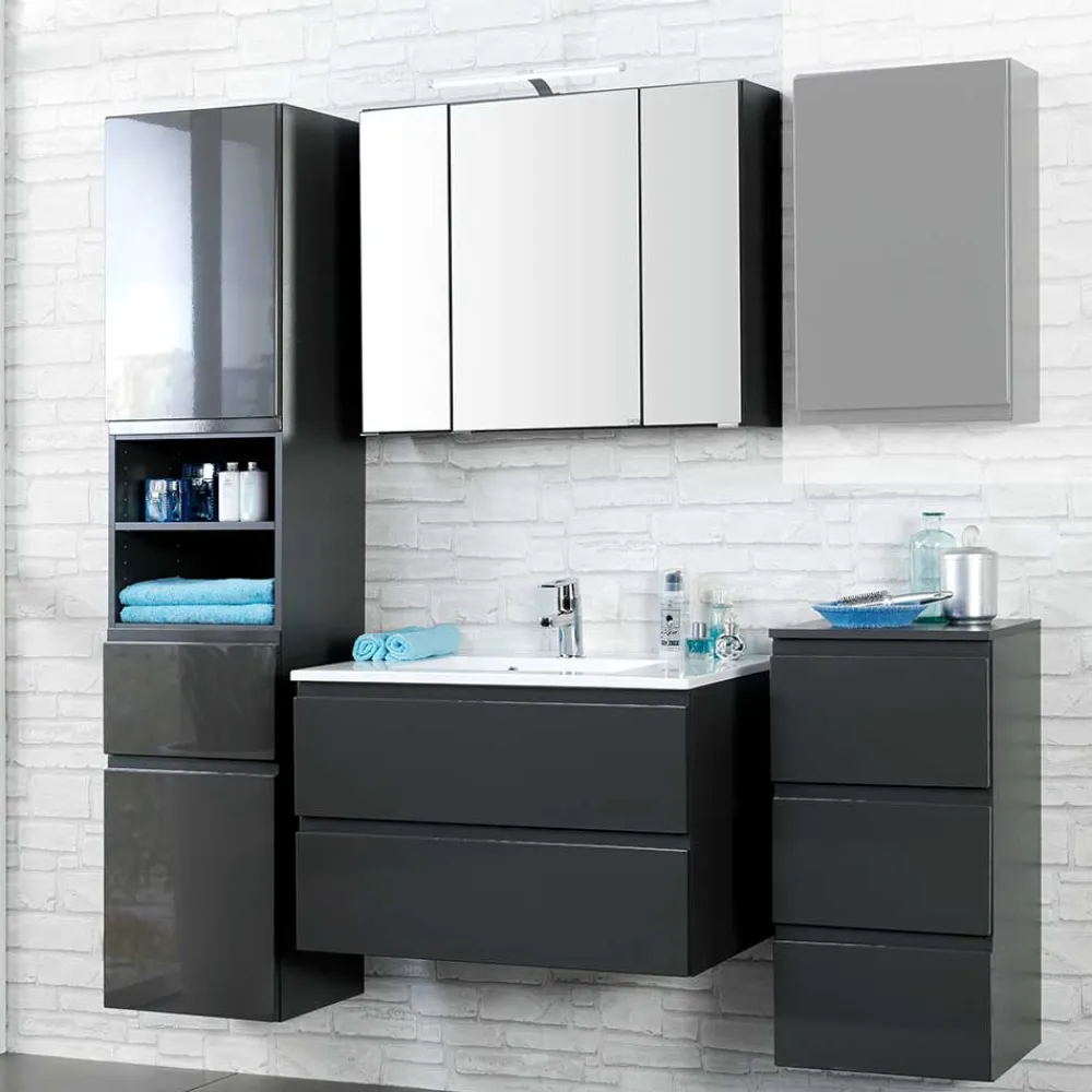 Wohnen Badezimmer Komplett*Badezimmer Kombination Blaxin mit 3D Spiegelschrank (vierteilig)