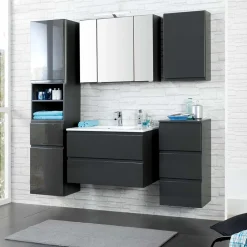 Wohnen Badezimmer Komplett*Badezimmer Möbelset Blaxin in Anthrazit Hochglanz (fünfteilig)