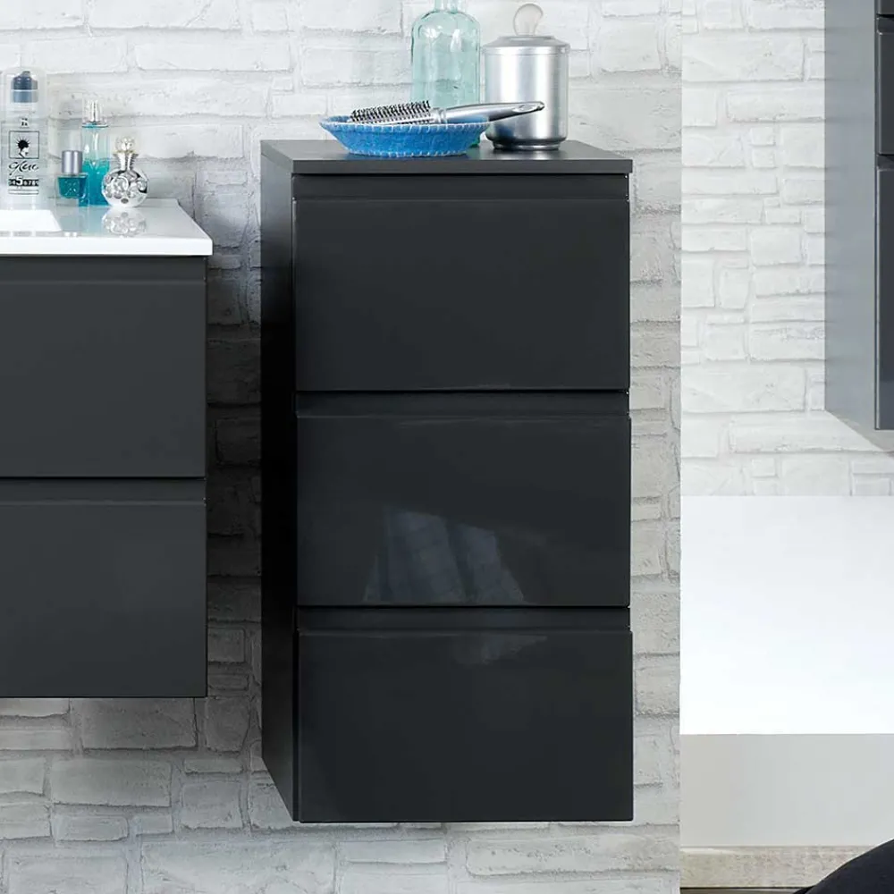 Wohnen Badezimmer Komplett*Badezimmer Möbelset Blaxin in Anthrazit Hochglanz (fünfteilig)