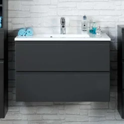 Wohnen Badezimmer Komplett*Badezimmer Möbelset Blaxin in Anthrazit Hochglanz (fünfteilig)