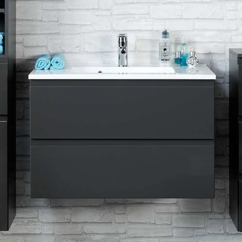 Wohnen Badezimmer Komplett*Badezimmer Möbelset Blaxin in Anthrazit Hochglanz (fünfteilig)