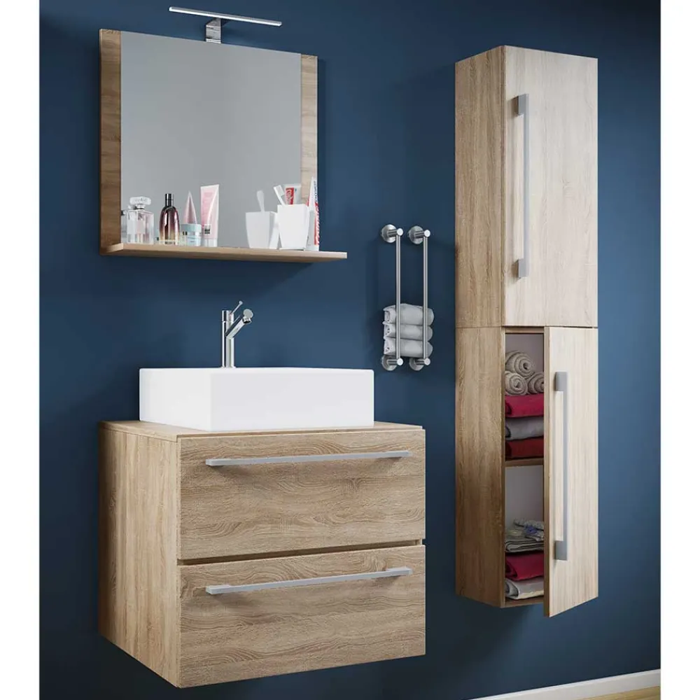 Wohnen Badezimmer Komplett*Badezimmer Möbelset in Holzoptik - Caleena (dreiteilig)
