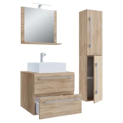 Wohnen Badezimmer Komplett*Badezimmer Möbelset in Holzoptik - Caleena (dreiteilig)
