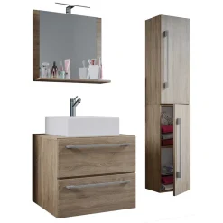 Wohnen Badezimmer Komplett*Badezimmer Möbelset in Holzoptik - Caleena (dreiteilig)