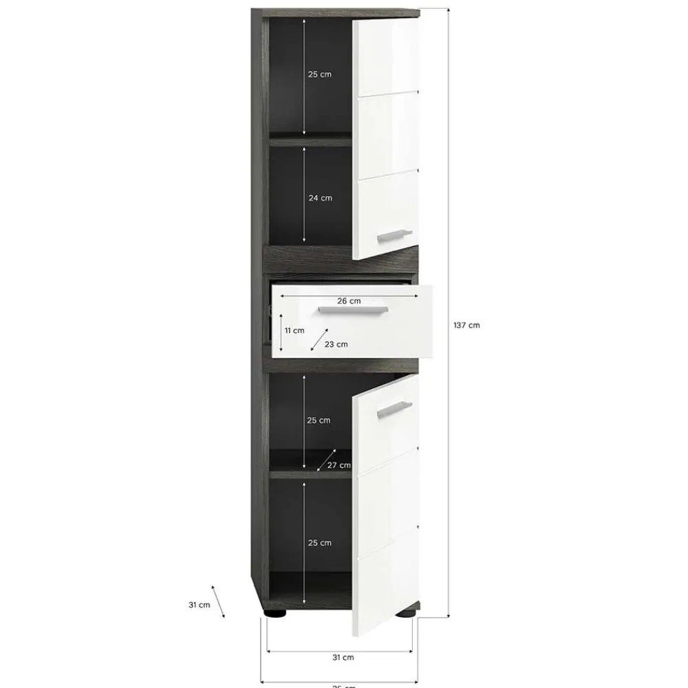 Wohnen Badezimmer Midischrank in Weiß Hochglanz - Chapan