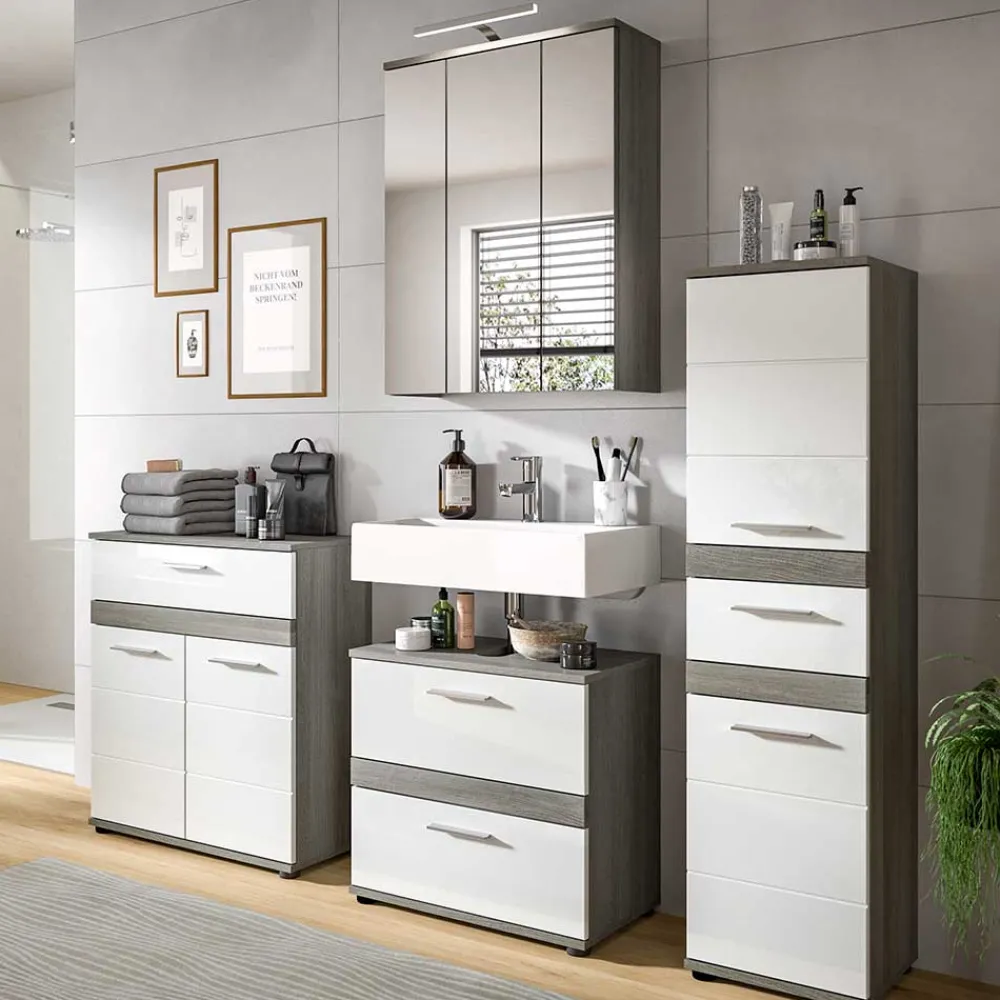 Wohnen Badezimmer Midischrank in Weiß Hochglanz - Chapan