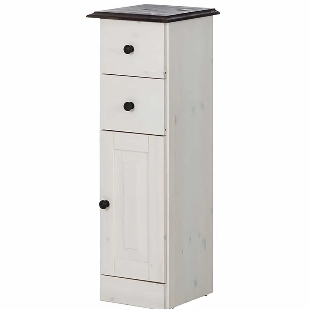 Wohnen Badschränke*Badezimmer Schrank in Weiß mit Dunkelbraun - Malka