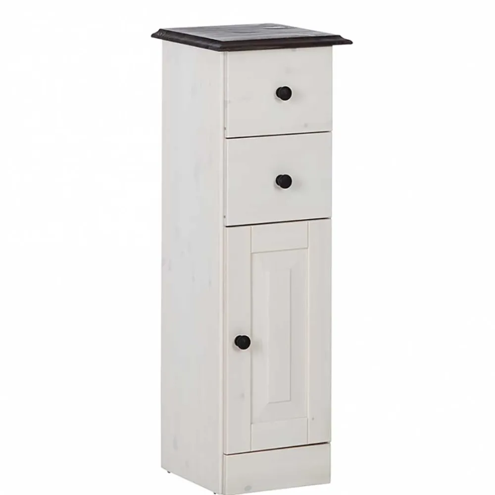 Wohnen Badschränke*Badezimmer Schrank in Weiß mit Dunkelbraun - Malka