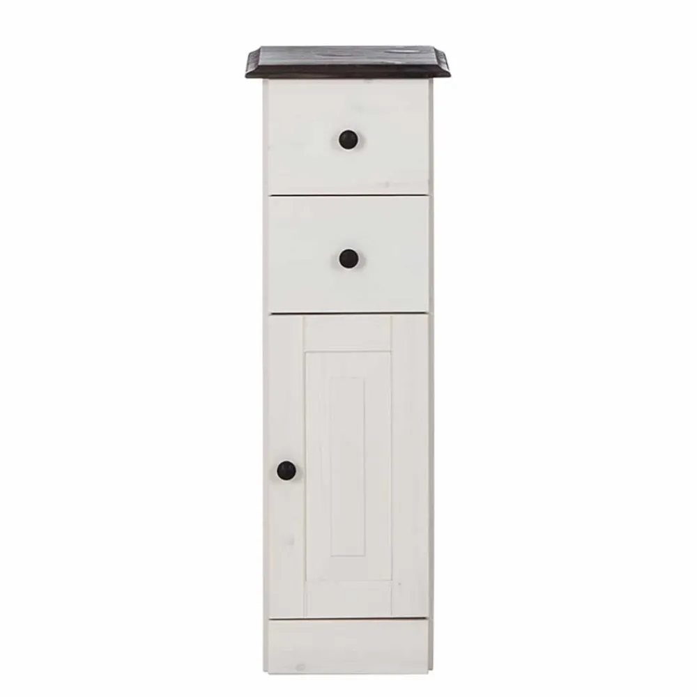 Wohnen Badschränke*Badezimmer Schrank in Weiß mit Dunkelbraun - Malka