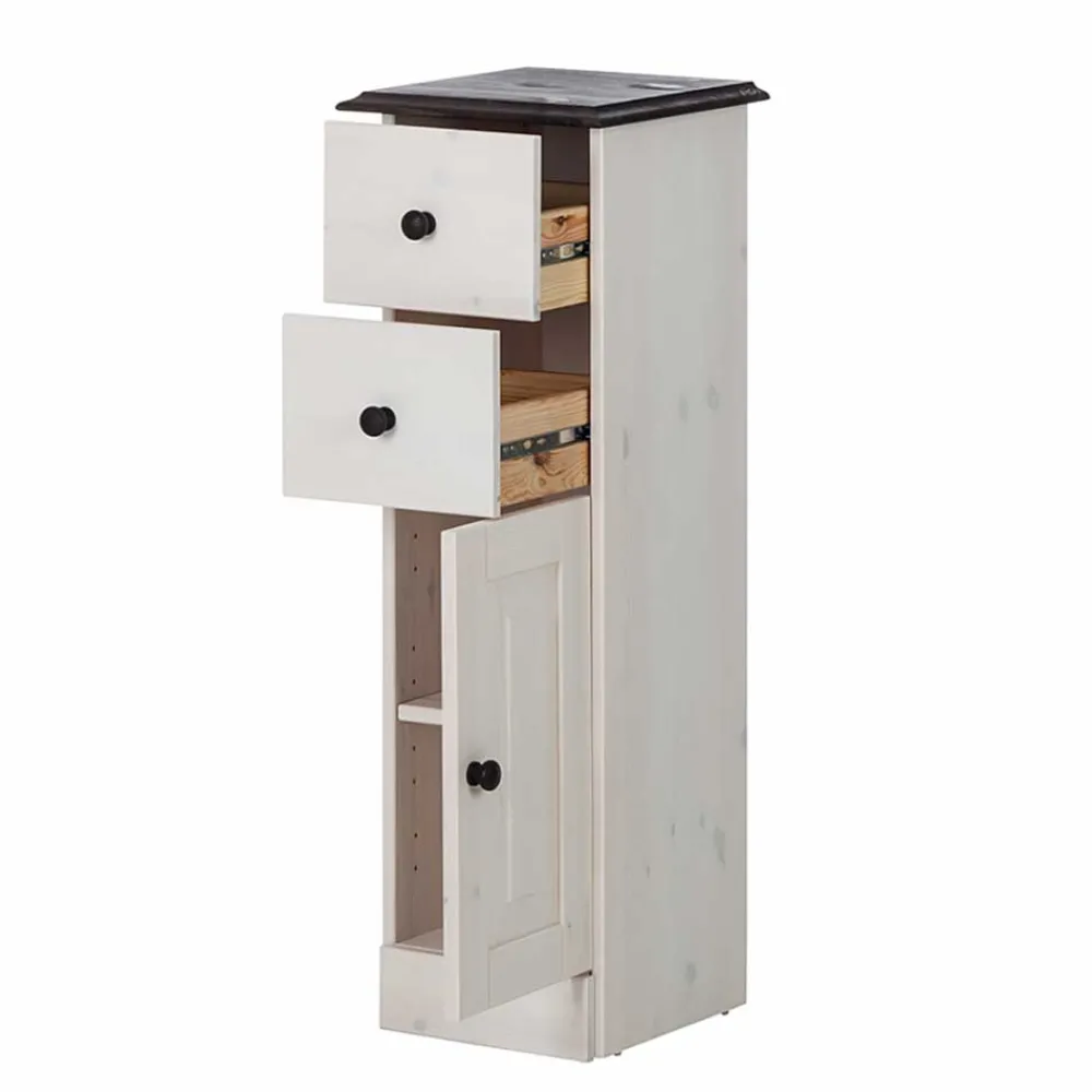 Wohnen Badschränke*Badezimmer Schrank in Weiß mit Dunkelbraun - Malka