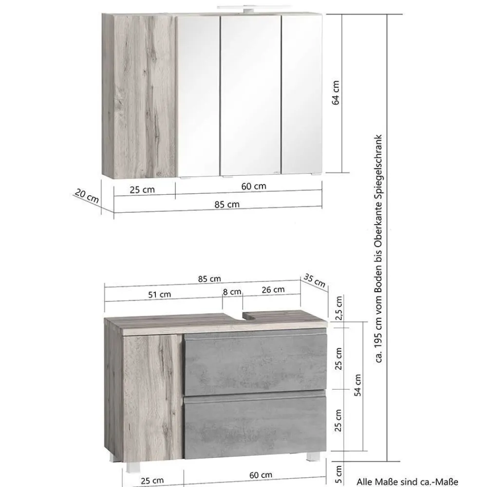 Wohnen Badezimmer Schrankset modern - Mia (dreiteilig)