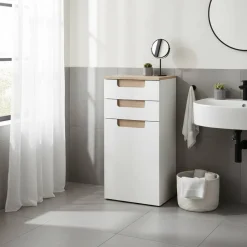 Wohnen Badschränke*Badezimmer Seitenschrank Tymos in Weiß Hochglanz