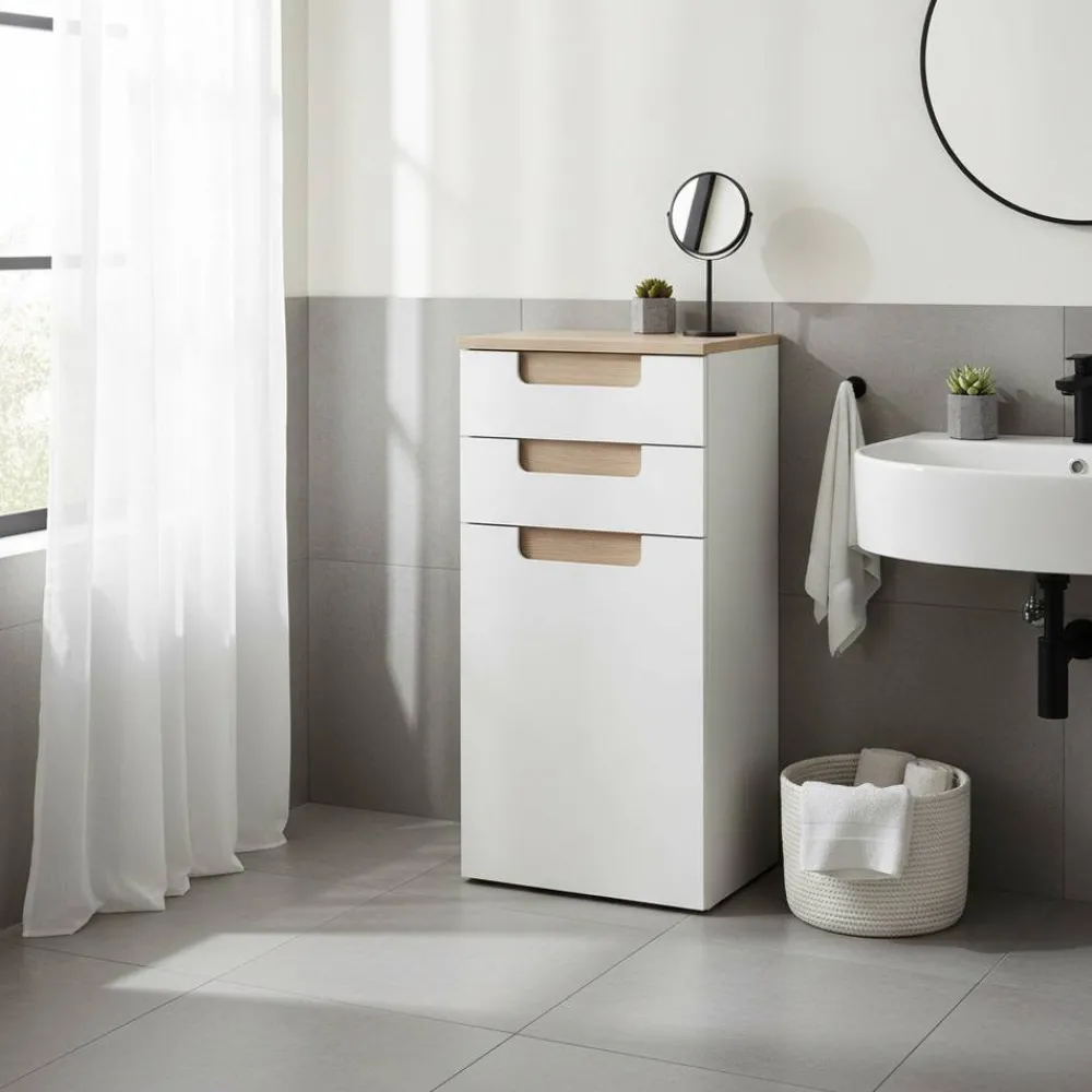 Wohnen Badschränke*Badezimmer Seitenschrank Tymos in Weiß Hochglanz