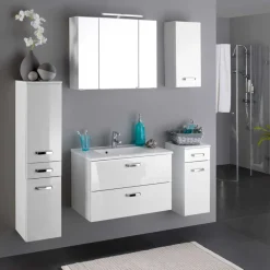 Wohnen Glasmöbel|Badezimmer Komplett*Badezimmer Set Sagunis in Weiß Hochglanz (fünfteilig)