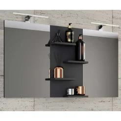 Wohnen Schwarze Möbel|Glasmöbel*Badezimmer Spiegel mit Regal in Schwarz - Alberta