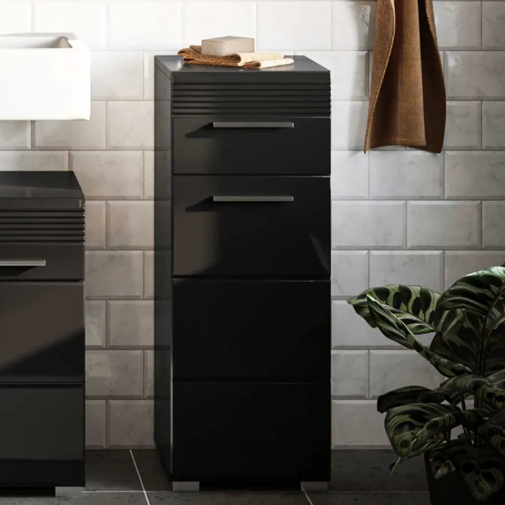 Wohnen Badschränke*Badezimmer Unterschrank in Schwarz hochglänzend - Culina