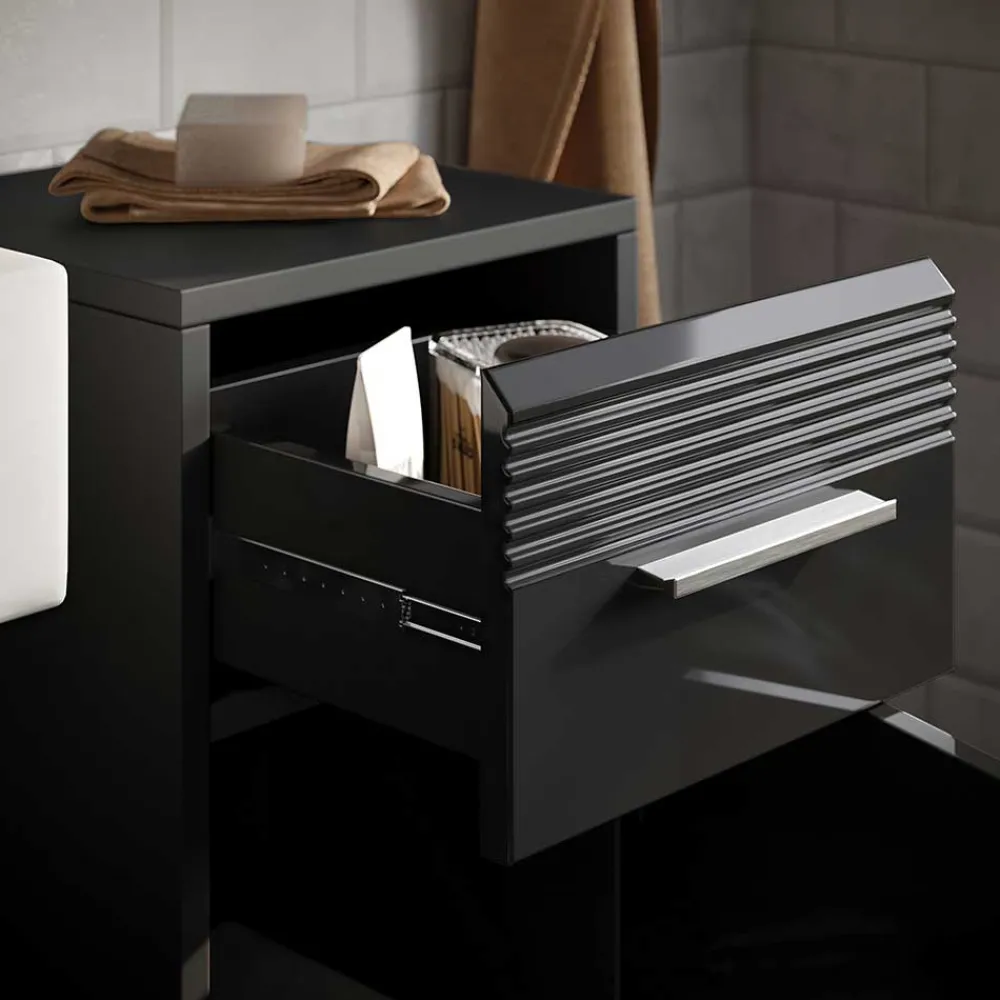 Wohnen Badschränke*Badezimmer Unterschrank in Schwarz hochglänzend - Culina