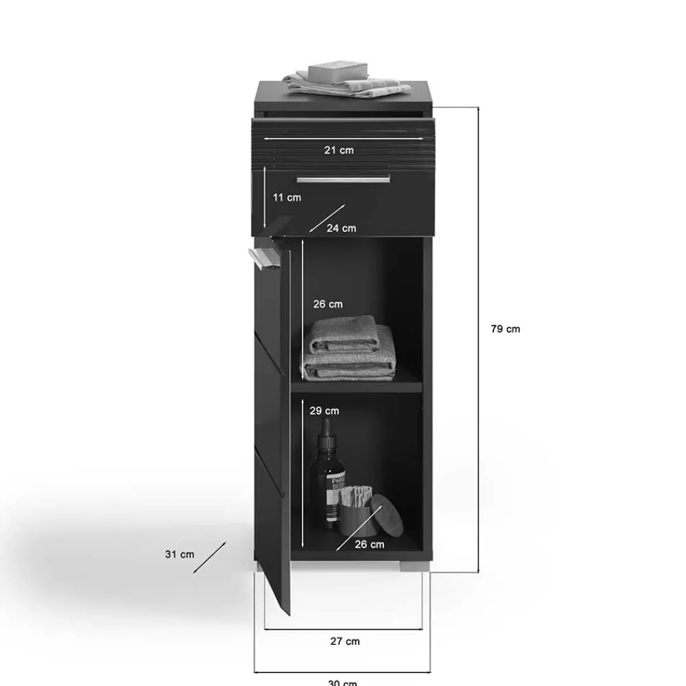 Wohnen Badschränke*Badezimmer Unterschrank in Schwarz hochglänzend - Culina
