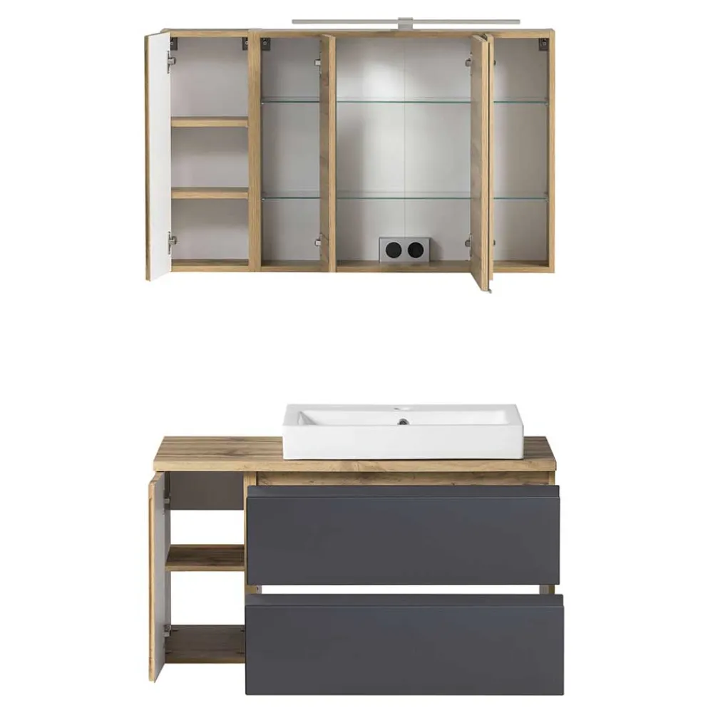 Wohnen Glasmöbel|Badezimmer Komplett*Badezimmer Waschplatz 105 cm breit - Jambi I (zweiteilig)