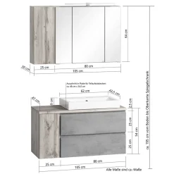 Wohnen Glasmöbel|Badezimmer Komplett*Badezimmer Waschplatz 105 cm breit - Jambi I (zweiteilig)