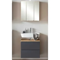 Wohnen Badezimmer Komplett*Badezimmer Waschplatz in mattem Grau - Jambi (zweiteilig)