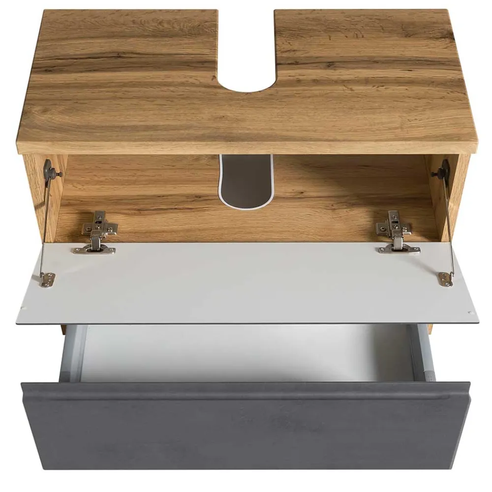 Wohnen Badezimmer Komplett*Badezimmer Waschplatz in mattem Grau - Jambi (zweiteilig)