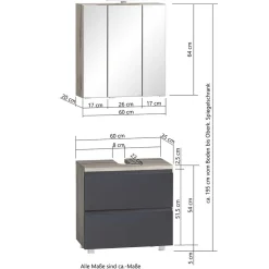Wohnen Badezimmer Komplett*Badezimmer Waschplatz in mattem Grau - Jambi (zweiteilig)