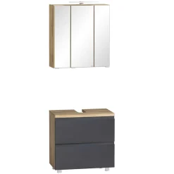 Wohnen Badezimmer Komplett*Badezimmer Waschplatz in mattem Grau - Jambi (zweiteilig)