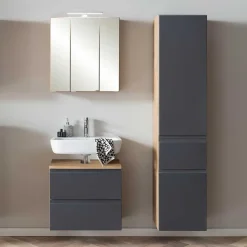 Wohnen Graue Möbel|Glasmöbel*Badezimmer Waschplatz und Hochschrank - Jambi II (dreiteilig)