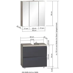 Wohnen Graue Möbel|Glasmöbel*Badezimmer Waschplatz und Hochschrank - Jambi II (dreiteilig)