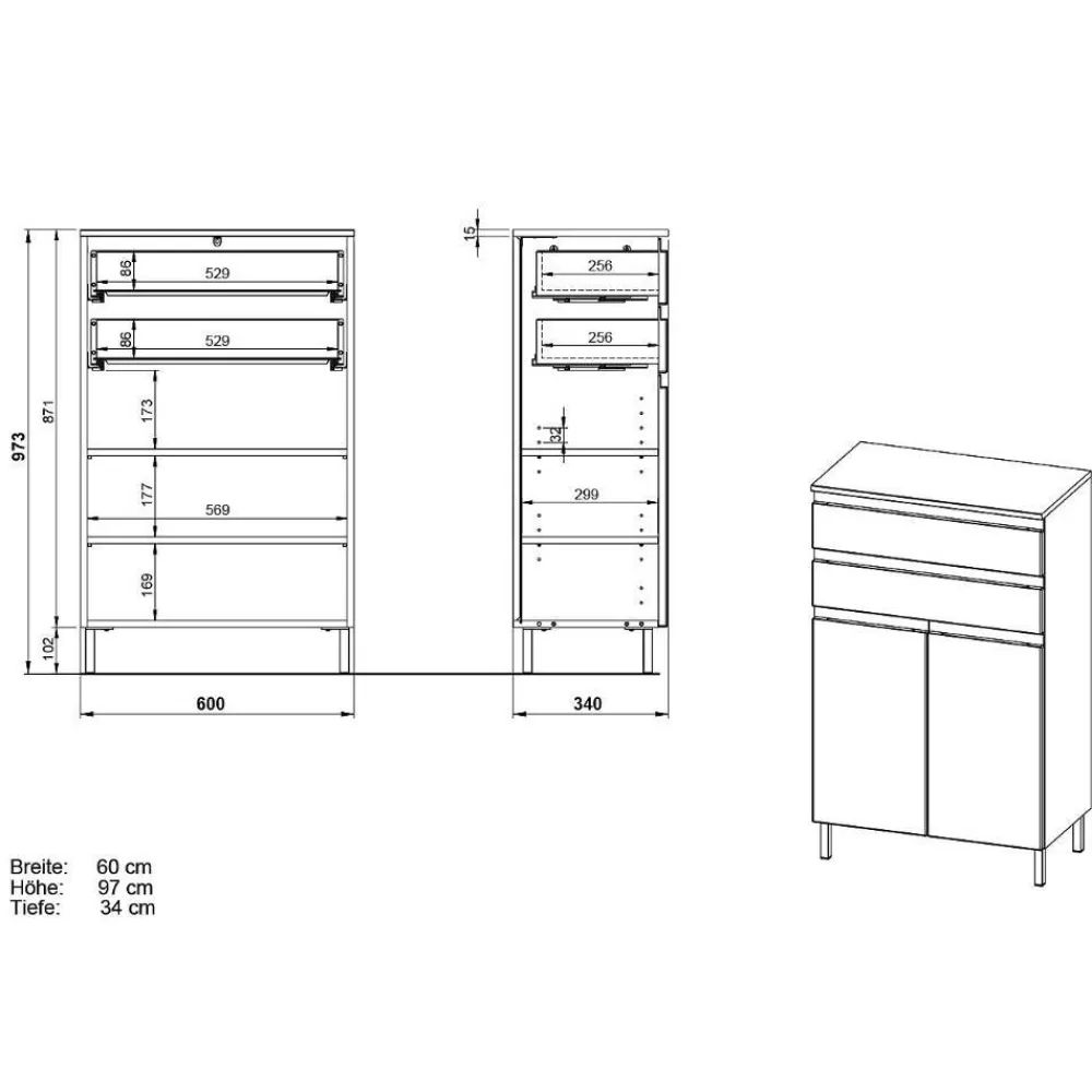 Wohnen Badezimmer-Kommode in Weiß Hochglanz - Loeesa