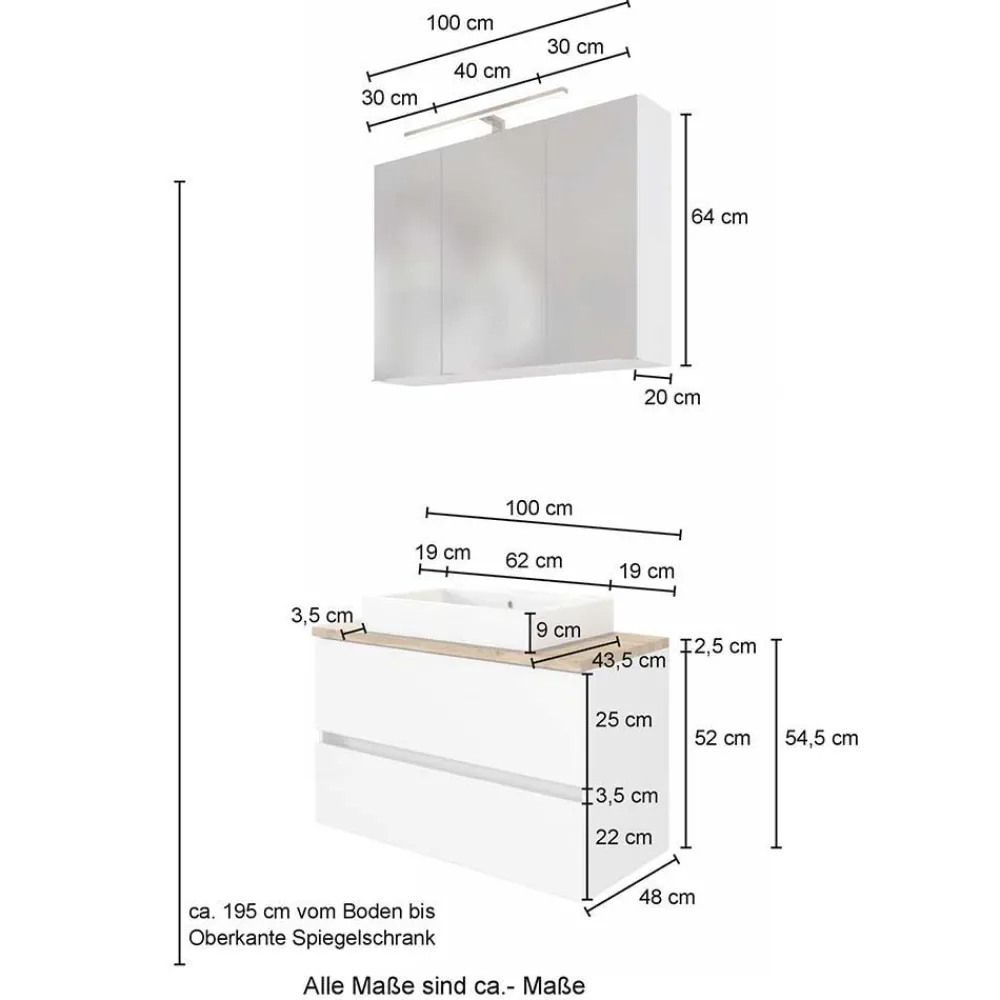 Wohnen Badezimmer Komplett*Badezimmermöbel als Komplett-Set - Noricas (fünfteilig)