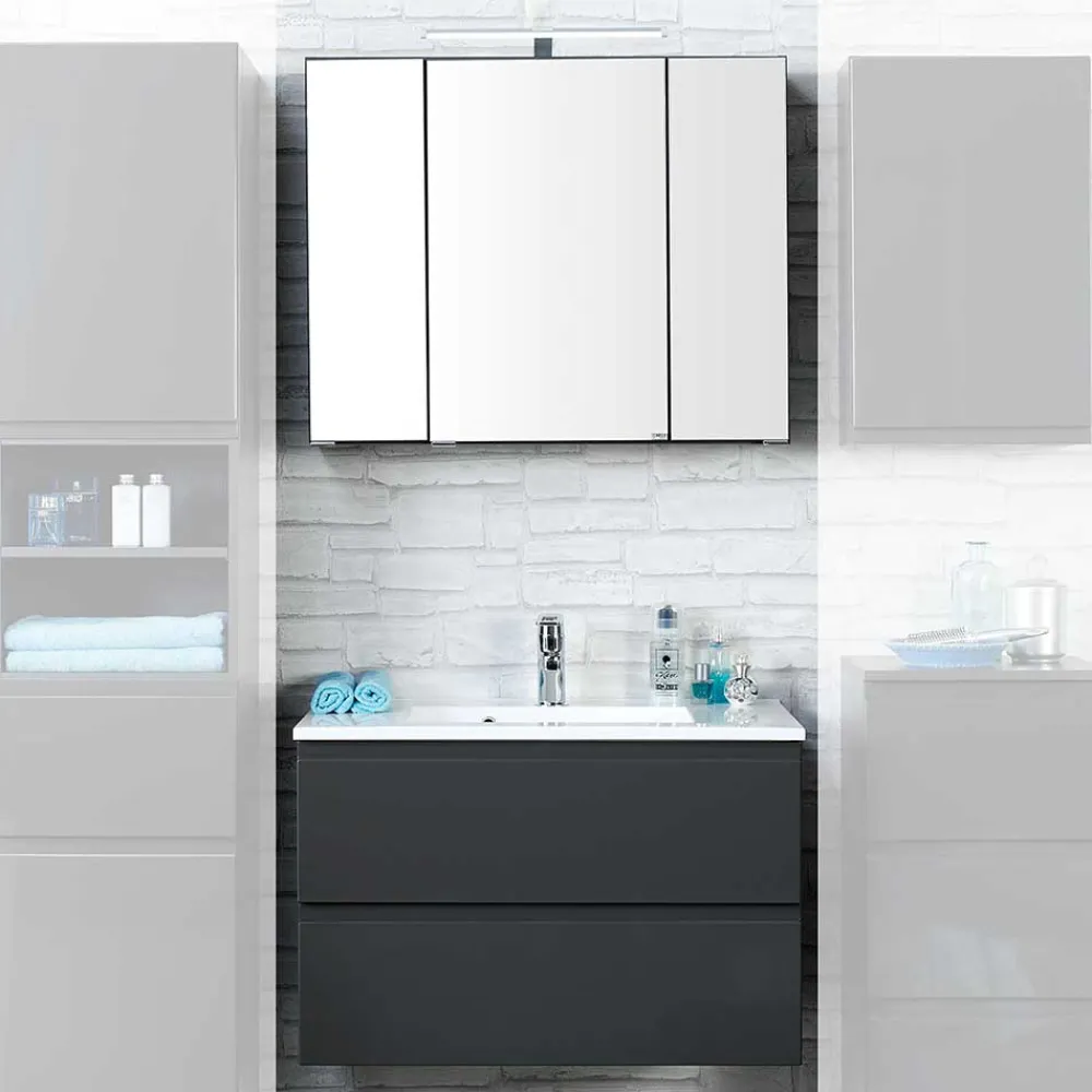Wohnen Badezimmer Komplett*Badezimmermöbel Blaxin in Anthrazit Hochglanz (zweiteilig)