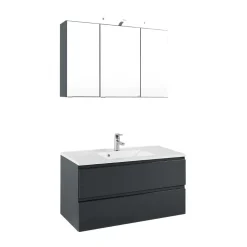 Wohnen Badezimmer Komplett*Badezimmermöbel Blaxin in Anthrazit Hochglanz (zweiteilig)