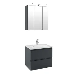 Wohnen Badezimmer Komplett*Badezimmermöbel Blaxin in Anthrazit Hochglanz (zweiteilig)