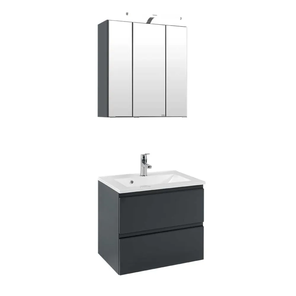 Wohnen Badezimmer Komplett*Badezimmermöbel Blaxin in Anthrazit Hochglanz (zweiteilig)