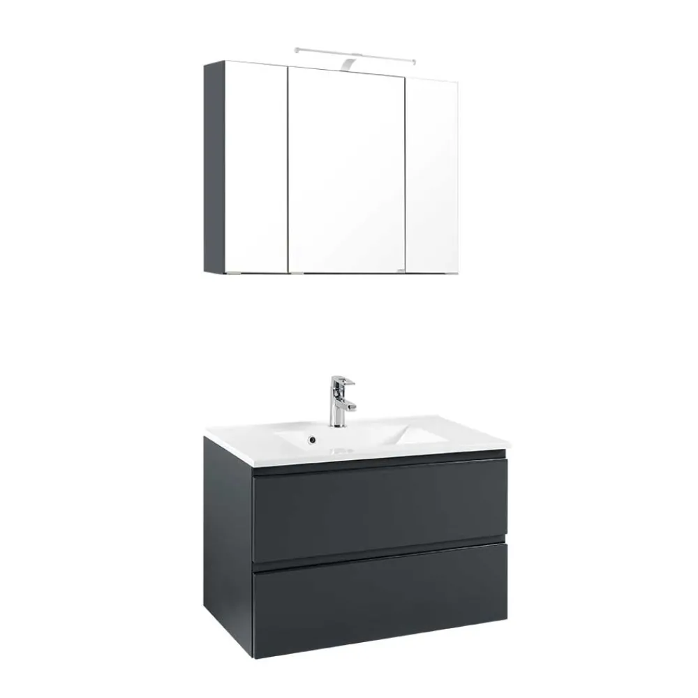 Wohnen Badezimmer Komplett*Badezimmermöbel Blaxin in Anthrazit Hochglanz (zweiteilig)