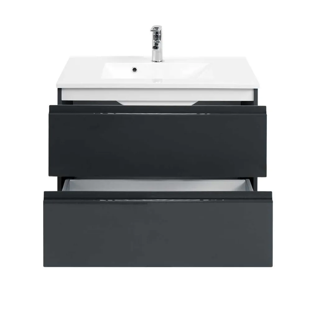 Wohnen Badezimmer Komplett*Badezimmermöbel Blaxin in Anthrazit Hochglanz (zweiteilig)