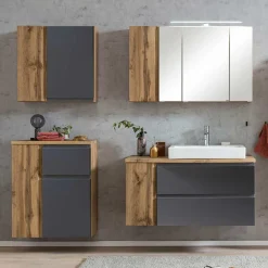 Wohnen Glasmöbel|Badezimmer Komplett*Badezimmermöbel Block Set - Jambi (vierteilig)