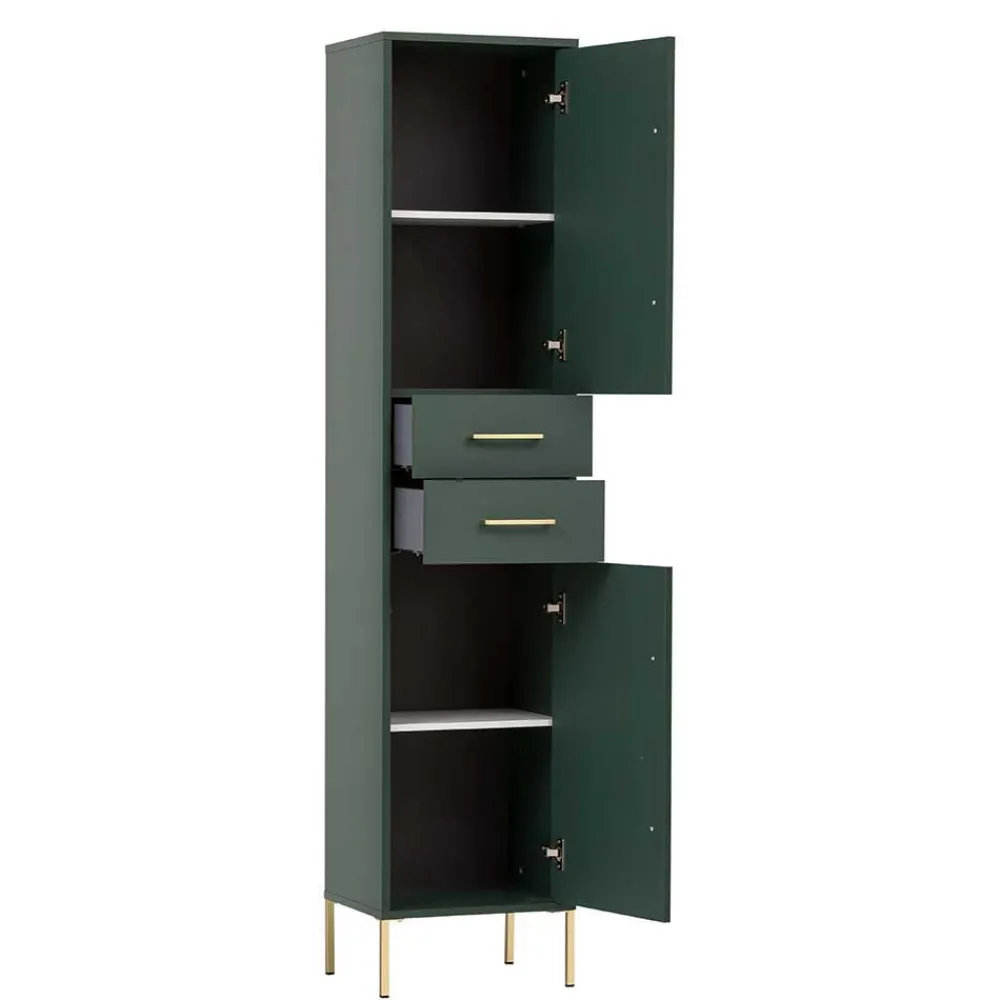 Wohnen Skandinavische Möbel|Badezimmer Komplett*Badezimmermöbel in Dunkelgrün & Gold - Aqua (dreiteilig)