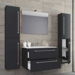 Wohnen Badezimmer Komplett*Badezimmermöbel in Schwarz - Gloriella (vierteilig)