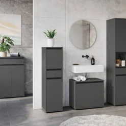 Wohnen Graue Möbel|Glasmöbel*Badezimmermöbel Kombi in Dunkelgrau - Rufu (fünfteilig)