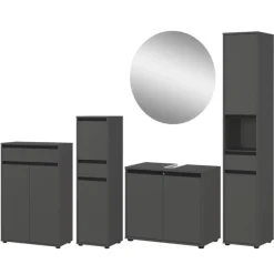 Wohnen Graue Möbel|Glasmöbel*Badezimmermöbel Kombi in Dunkelgrau - Rufu (fünfteilig)