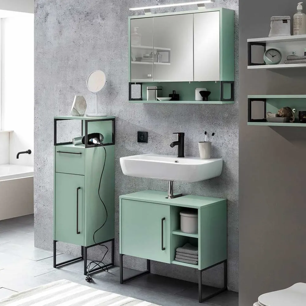 Wohnen Badezimmer Komplett*Badezimmermöbel Kombi in Mint mit Anthrazit - Esdrus (dreiteilig)