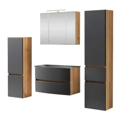 Wohnen Badezimmer Komplett*Badezimmermöbel Kombination zweifarbig - Larutta (vierteilig)